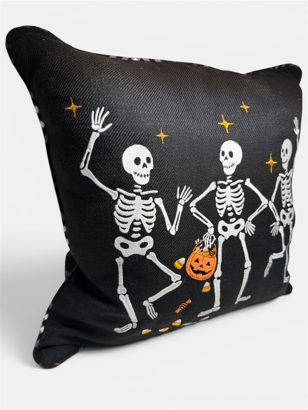 Black Halloween Skeleton Dance Decorative Throw Pillow